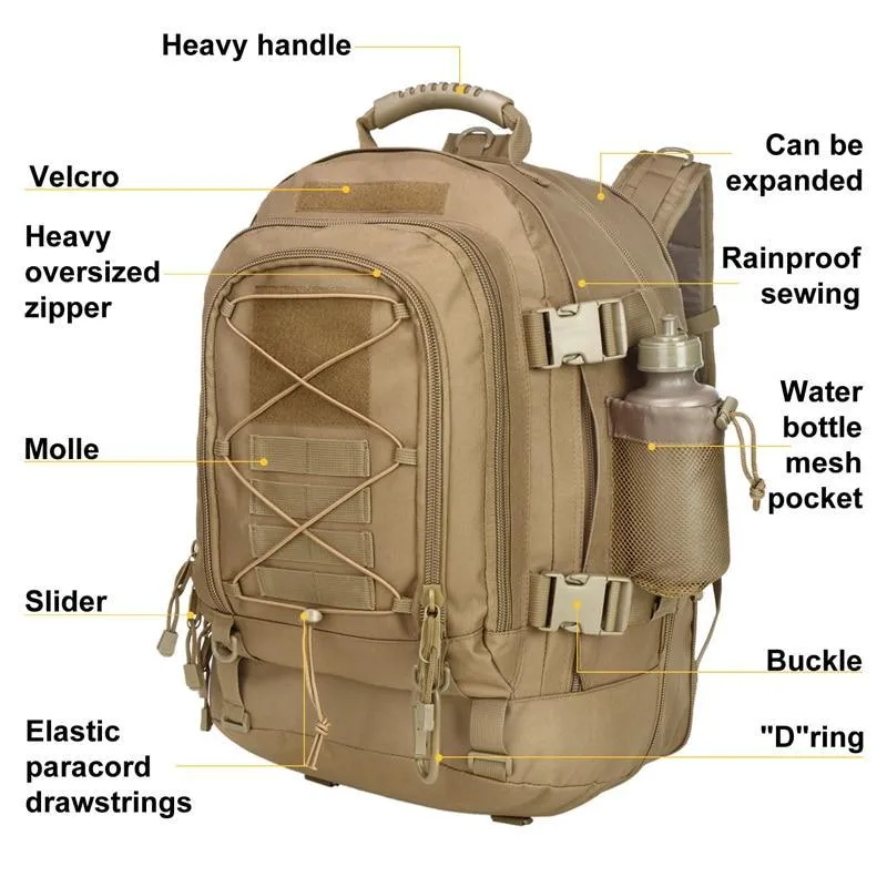 60L Outdoor Military Rucksacks 1000D Nylon Waterproof Tactical