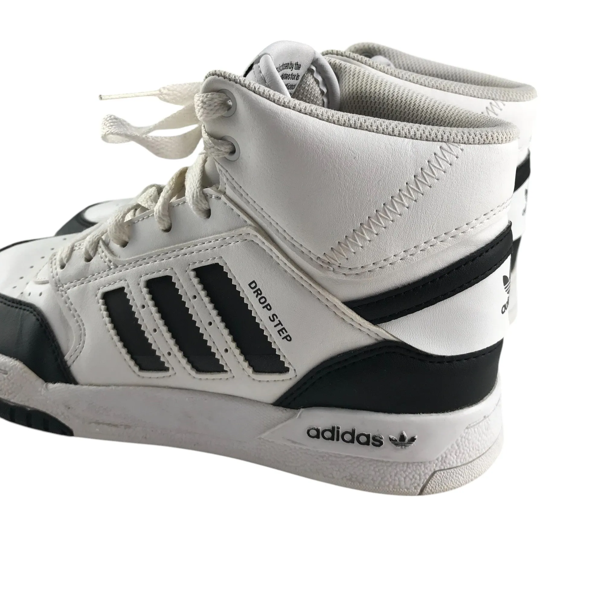 Adidas Drop Step trainers shoes size 4.5 white and black high tops with laces