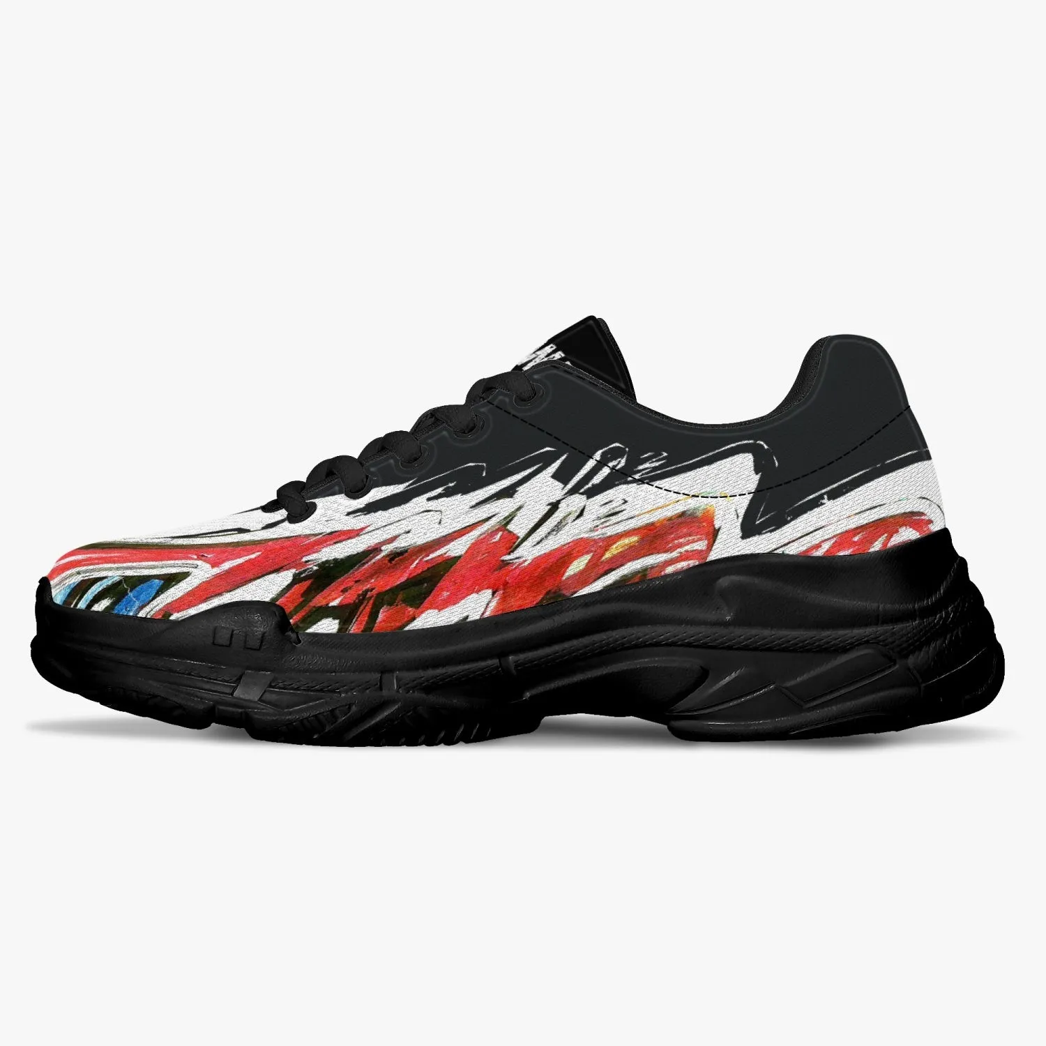 All colors Trendy Chunky Sneakers - White/Black With Red Waves