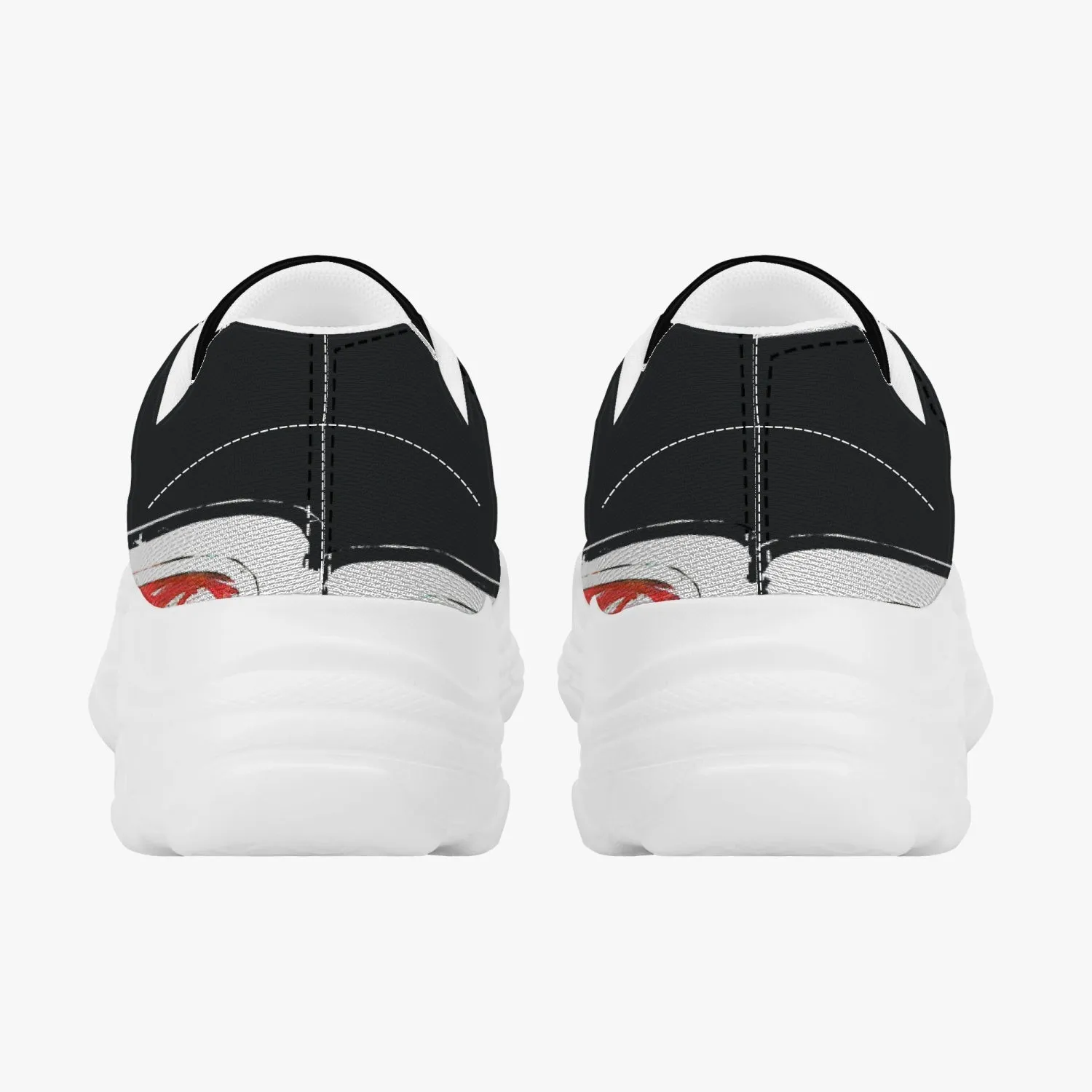 All colors Trendy Chunky Sneakers - White/Black With Red Waves