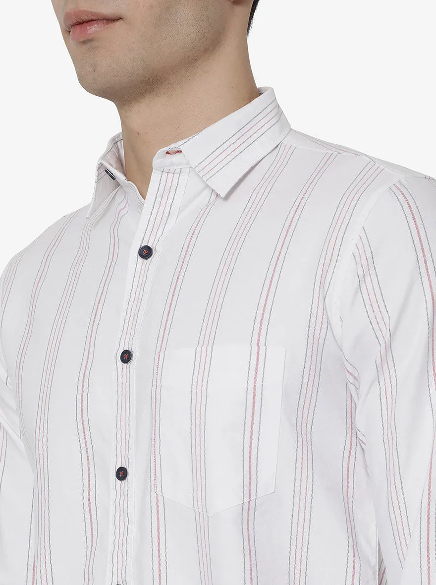 Bright White Striped Slim Fit Semi Casual Shirt | JadeBlue