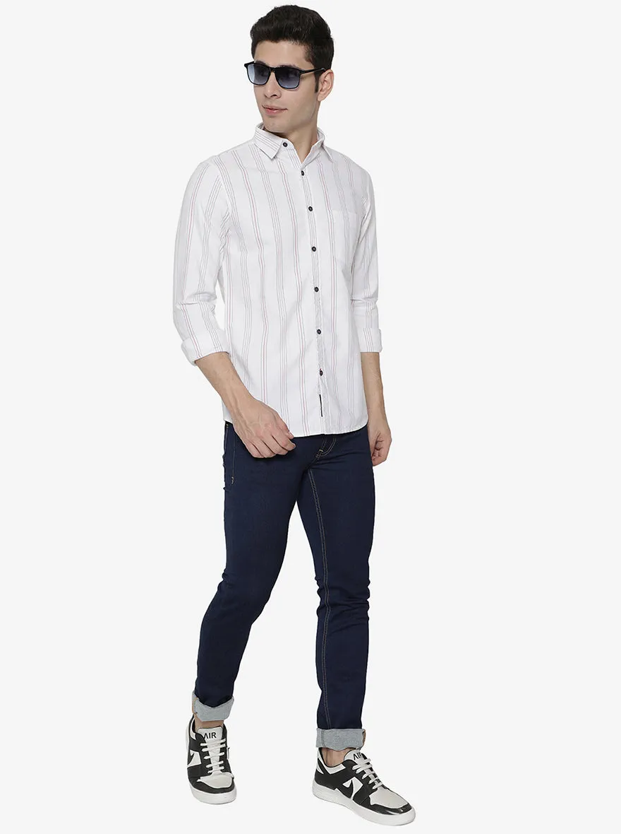 Bright White Striped Slim Fit Semi Casual Shirt | JadeBlue