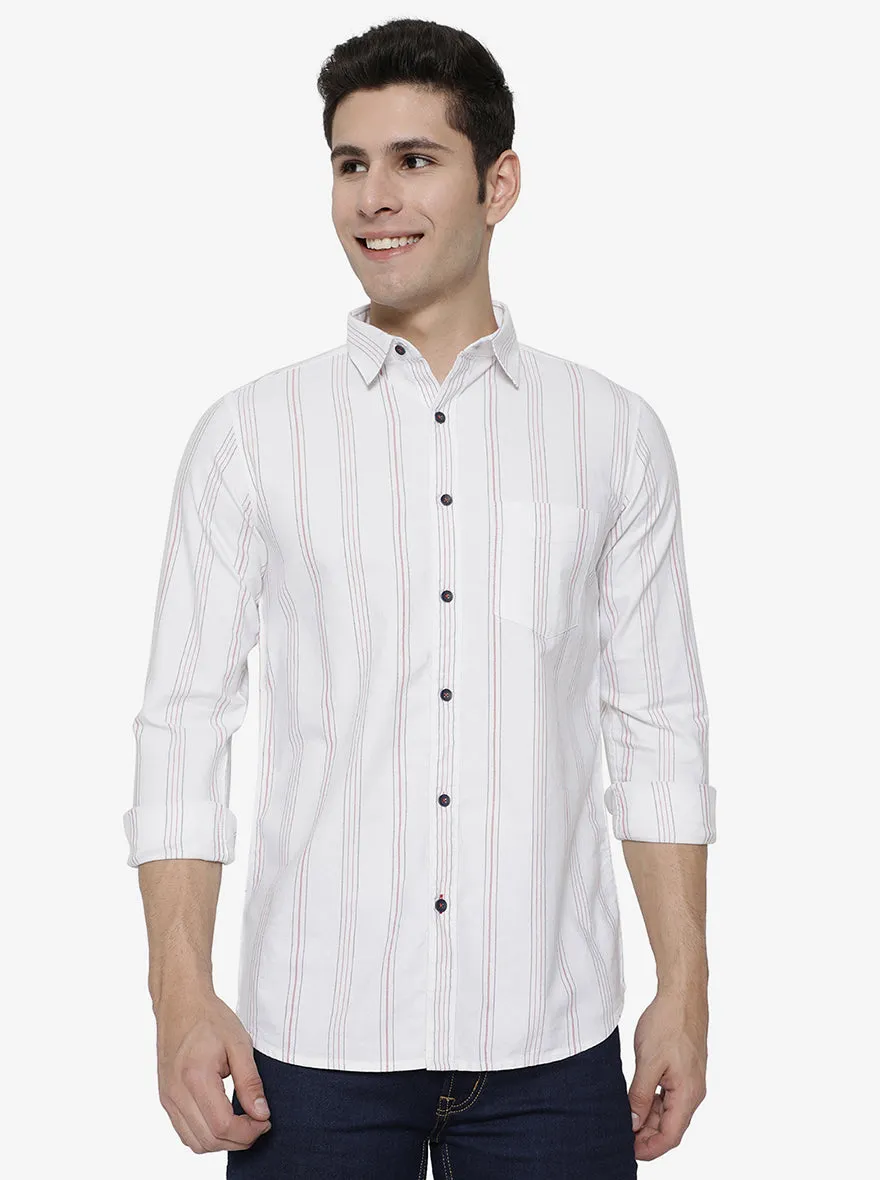 Bright White Striped Slim Fit Semi Casual Shirt | JadeBlue