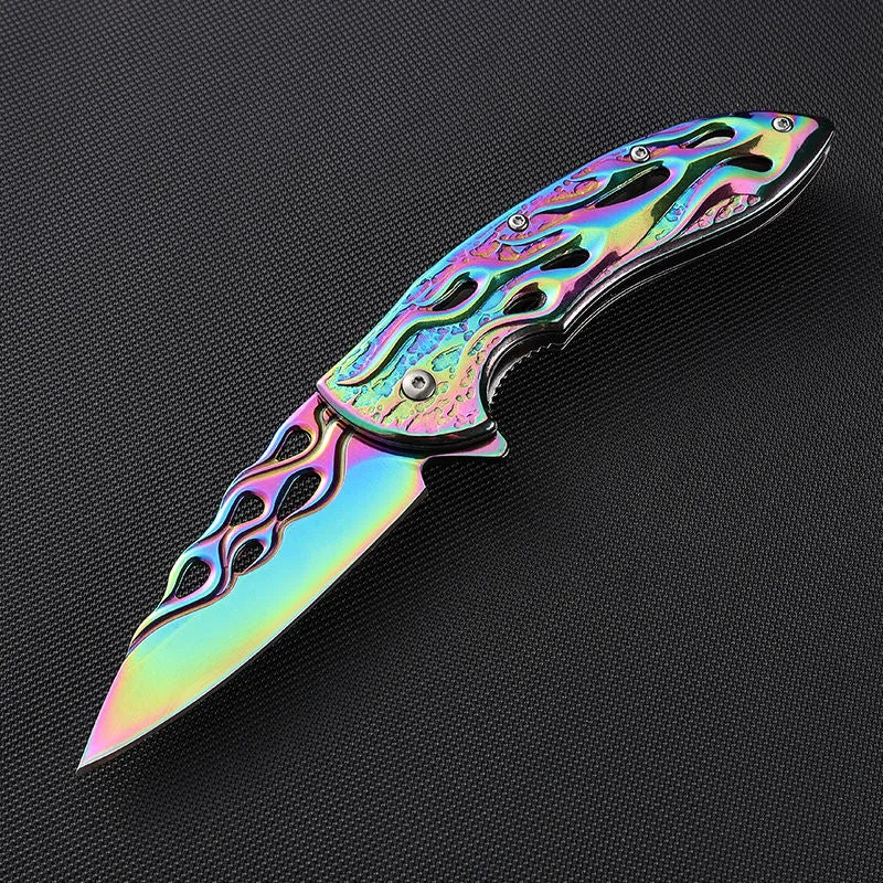 Colorful 3D Relief Folding Pocket Outdoor Survival Tactical Knife Portable Camping Hiking Knife Edc Stainless Steel Knives