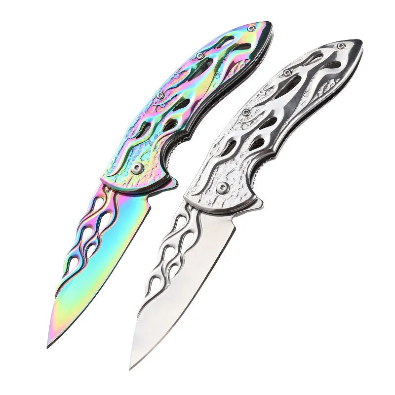 Colorful 3D Relief Folding Pocket Outdoor Survival Tactical Knife Portable Camping Hiking Knife Edc Stainless Steel Knives