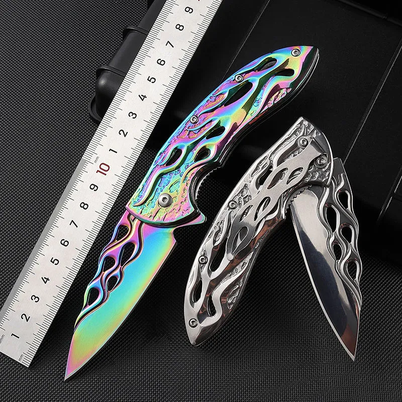 Colorful 3D Relief Folding Pocket Outdoor Survival Tactical Knife Portable Camping Hiking Knife Edc Stainless Steel Knives