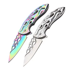 Colorful 3D Relief Folding Pocket Outdoor Survival Tactical Knife Portable Camping Hiking Knife Edc Stainless Steel Knives