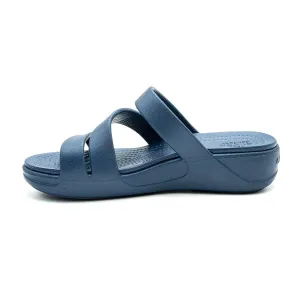 Crocs Boca Strappy Flat Sandals Rubber Blue Colour For Women