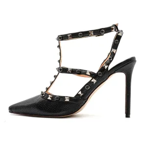 Eks Strap Pump High-Heel Shoes Leather Black Colour For Women