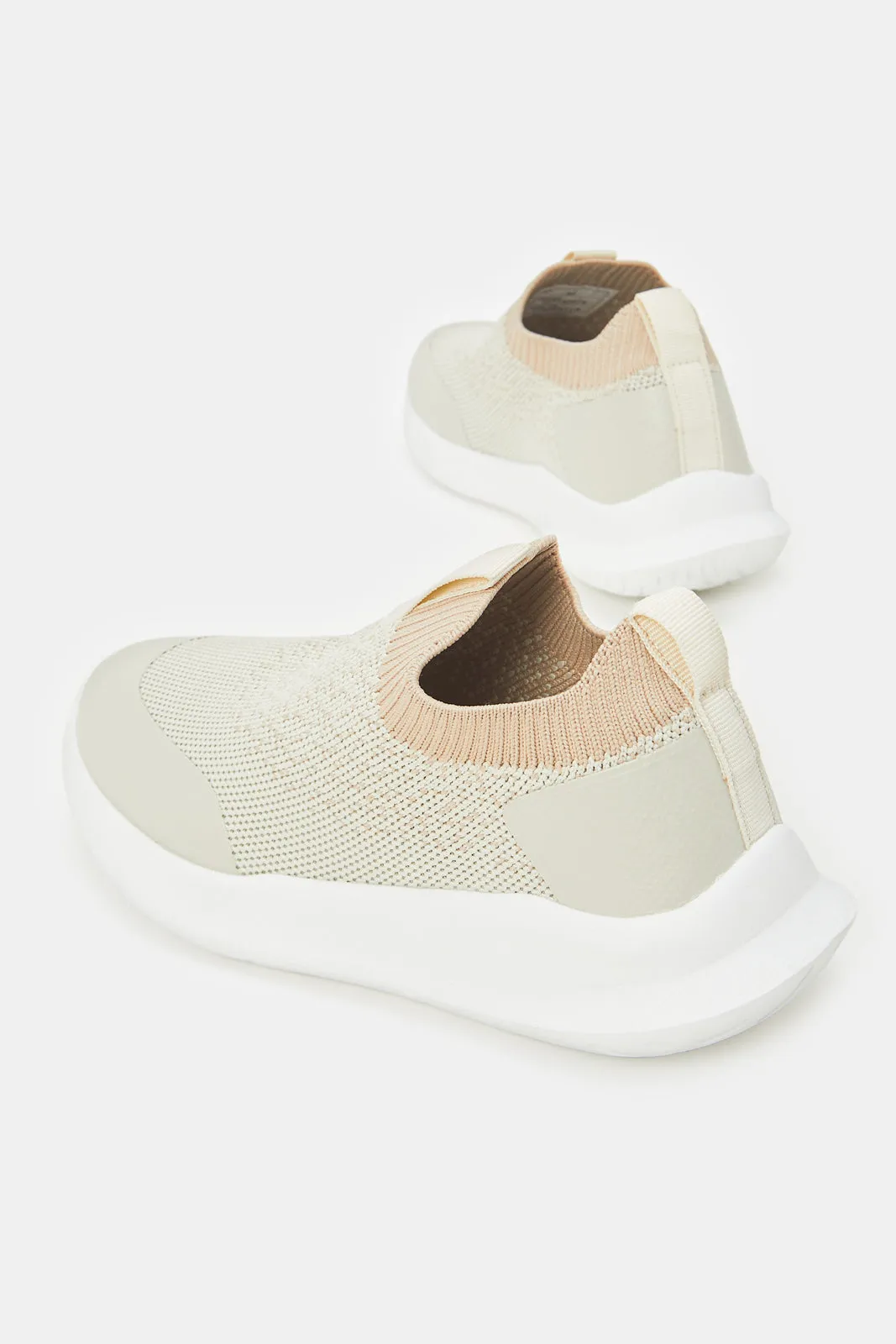 Girls Cream Textured Slip On Sneakers