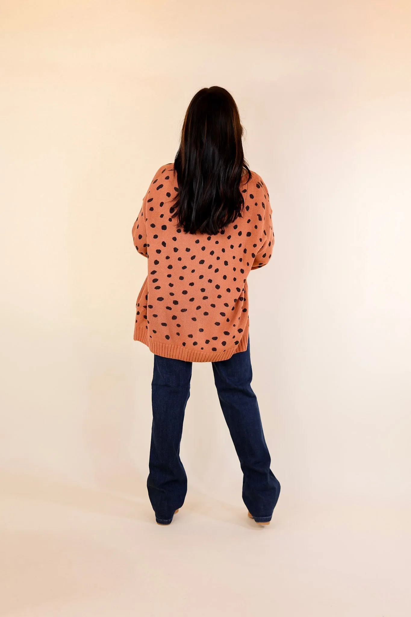 Iced Latte Love Wide 3/4 Sleeve Polka Dot Sweater in Clay Orange