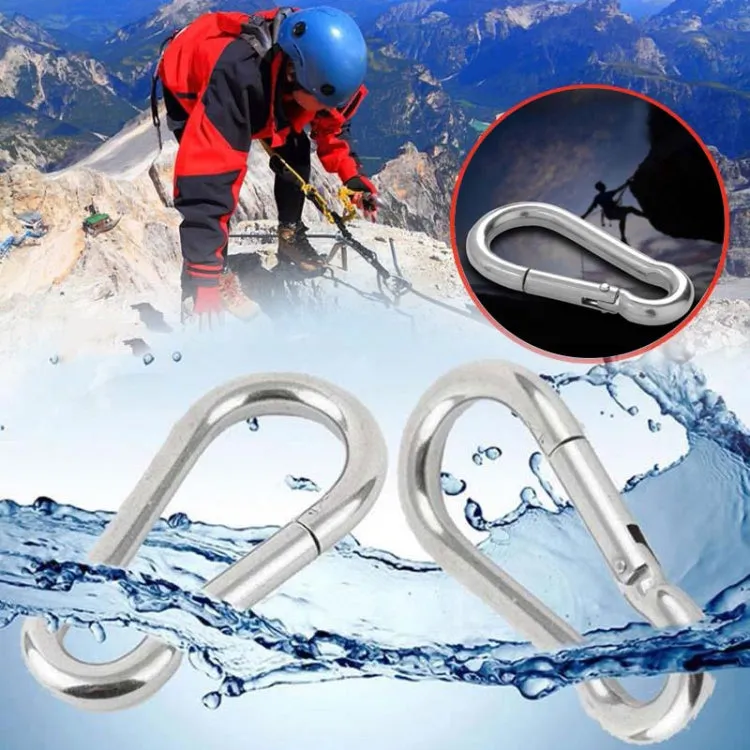 M8 Stainless Steel Carabiner Spring Hook Multi-tool Mountaineering Buckle Lock Camping Hook Rope, Inner Diameter: 7.82mm