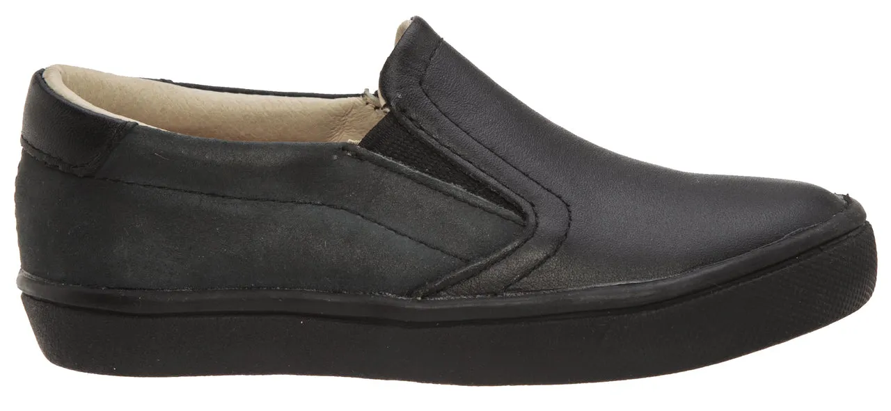 Old Soles Girl's and Boy's 6010 Dress Hoff Black Smooth Leather Slip On Loafer Sneaker