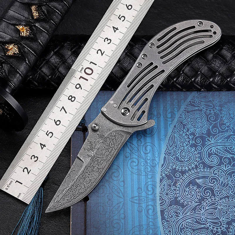 Small Edc Stone Wash Cold Steel Outdoor Folding Pocket Knife Hunting Survival Camping Hiking Self Defense Rescue Combat Knife