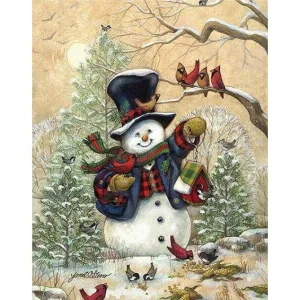 Snowman and Colorful Birds