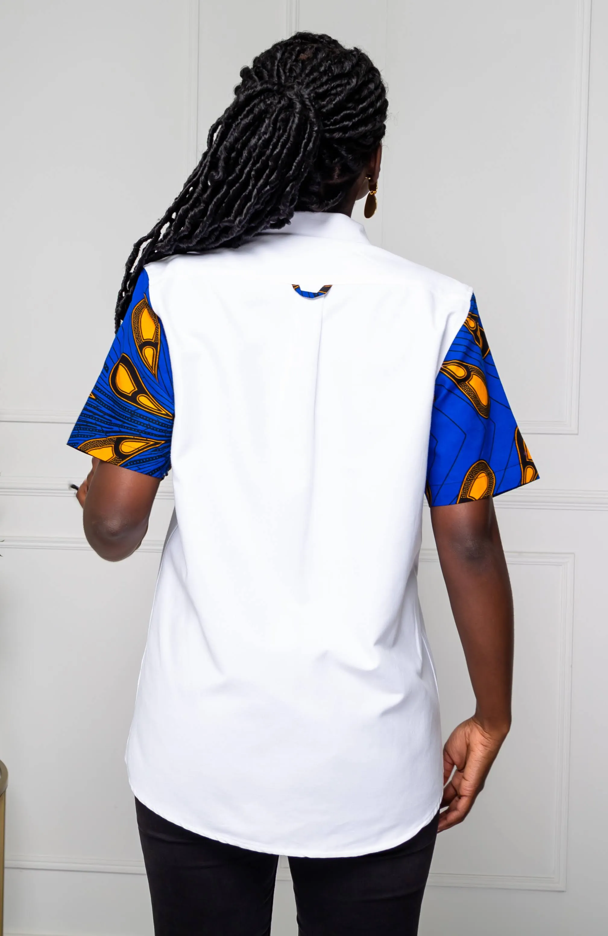 V-Shaped Ankara Shirt for Women | Unisex Short Sleeve African Print Shirt - ELLA